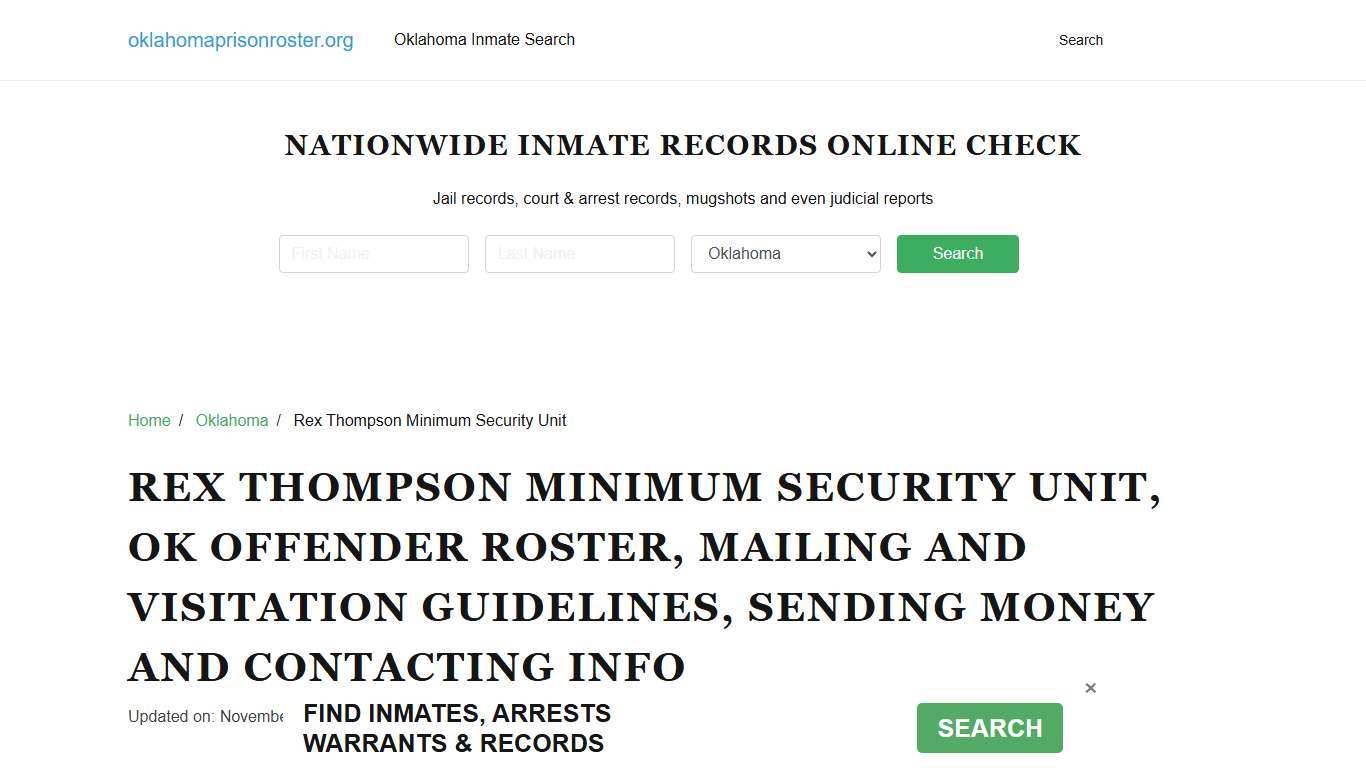 Rex Thompson Minimum Security Unit, OK: Inmate Search, Visitation & Contact Info